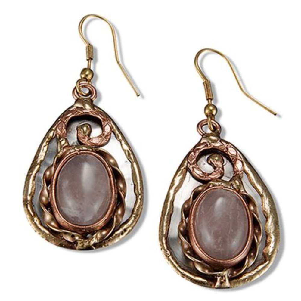 ANJU JEWELRY Mixed Metal Rose Quartz Teardrop Earrings, E251RQ, New